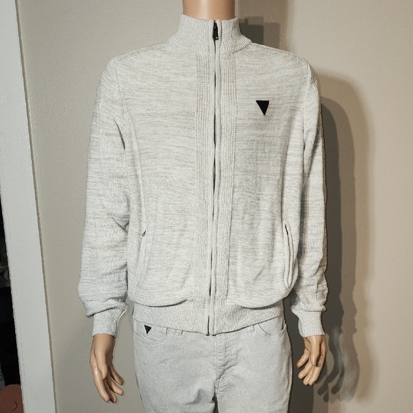 Guess Gray Zip Up Sweater with Mock Neck - Picture 9 of 10